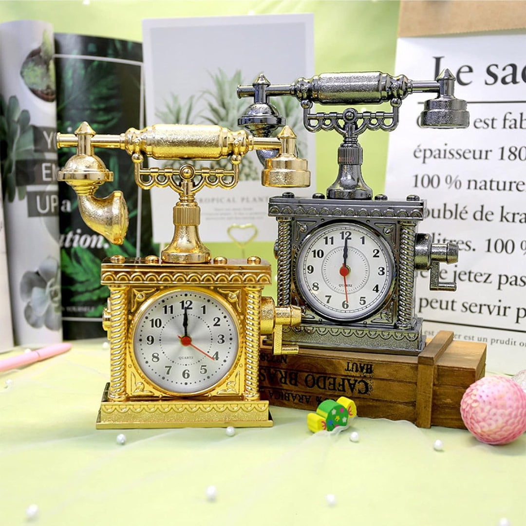 Vintage Telephone Table Clock Statue
