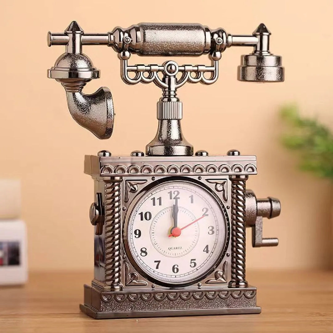 Vintage Telephone Table Clock Statue